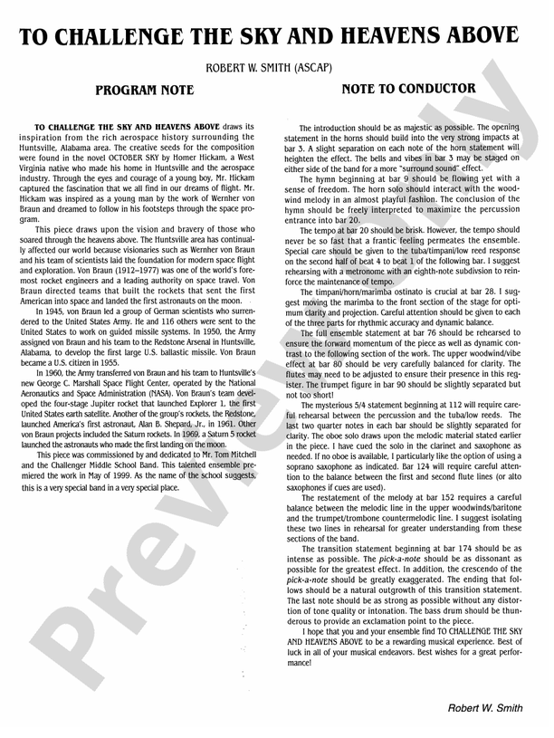To Challenge the Sky and Heavens Above - Concert Band Conductor Score & Parts (Digital Download)