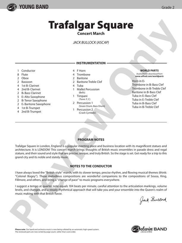 Trafalgar Square - Concert Band Conductor Score & Parts (Digital Download)