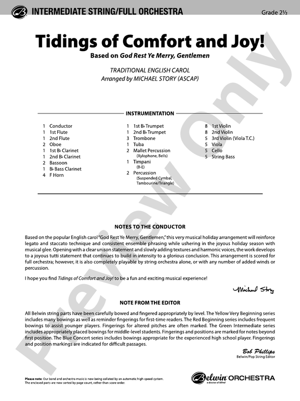 Tidings of Comfort and Joy! – Full Orchestra Conductor Score & Parts (Digital Download)