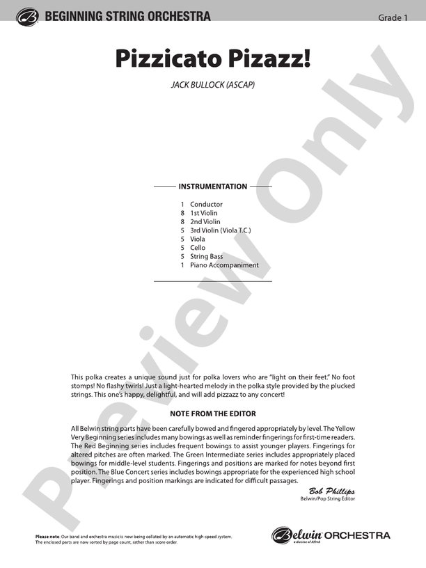 Pizzicato Pizazz! – String Orchestra Conductor Score & Parts (Digital Download)