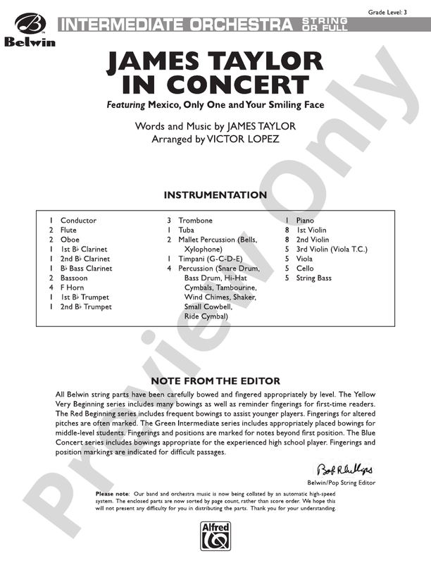 James Taylor in Concert – Full Orchestra Conductor Score & Parts (Digital Download)