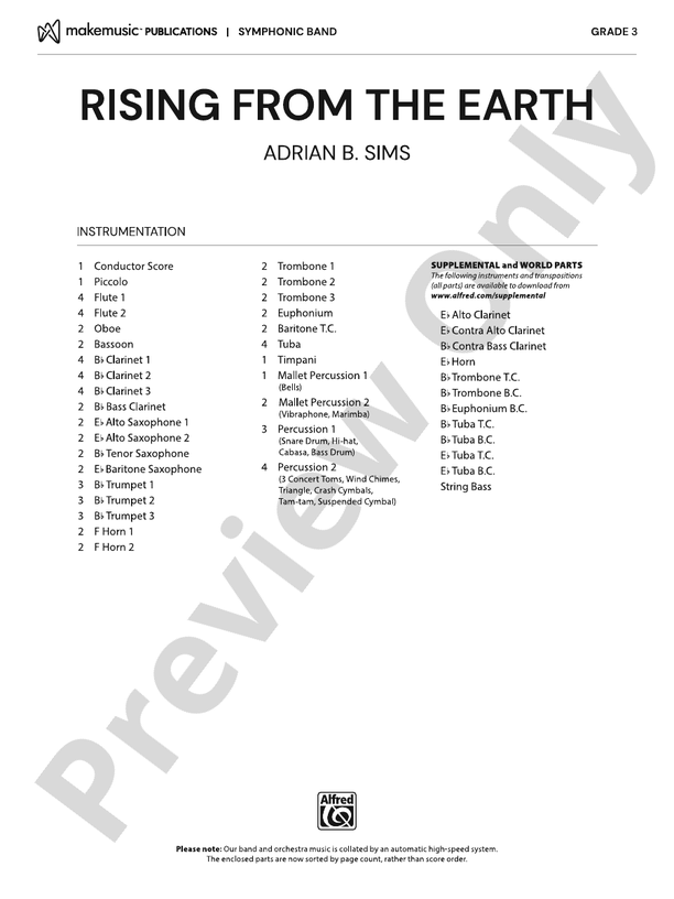 Rising From the Earth - Concert Band Conductor Score & Parts(Digital Download)