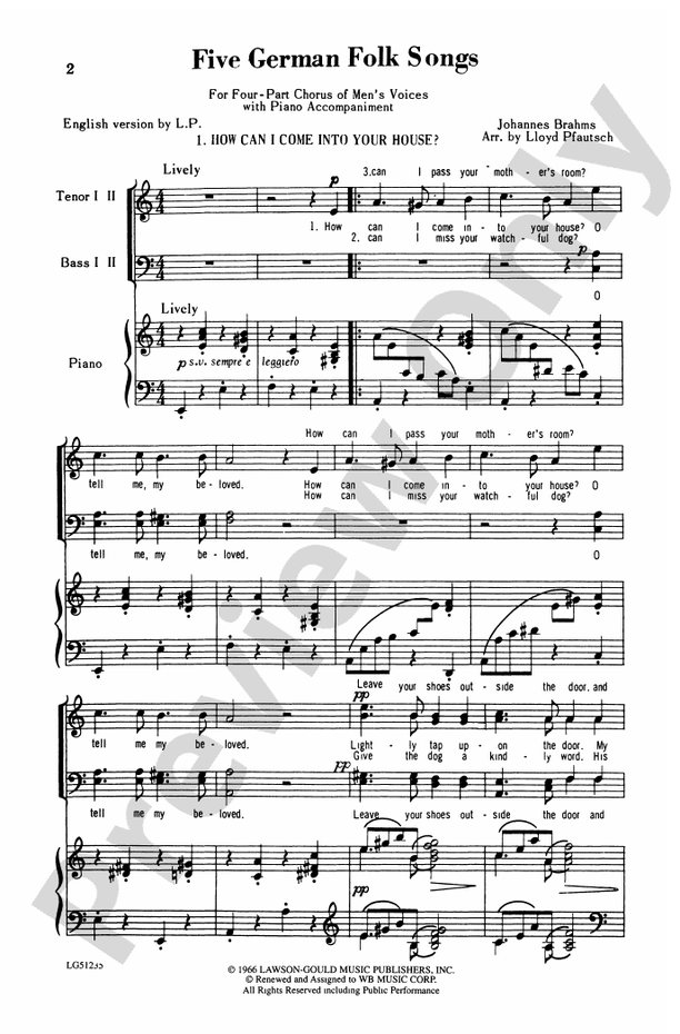 Five German Folk Songs – TTBB Choral Octavo (Digital Download)