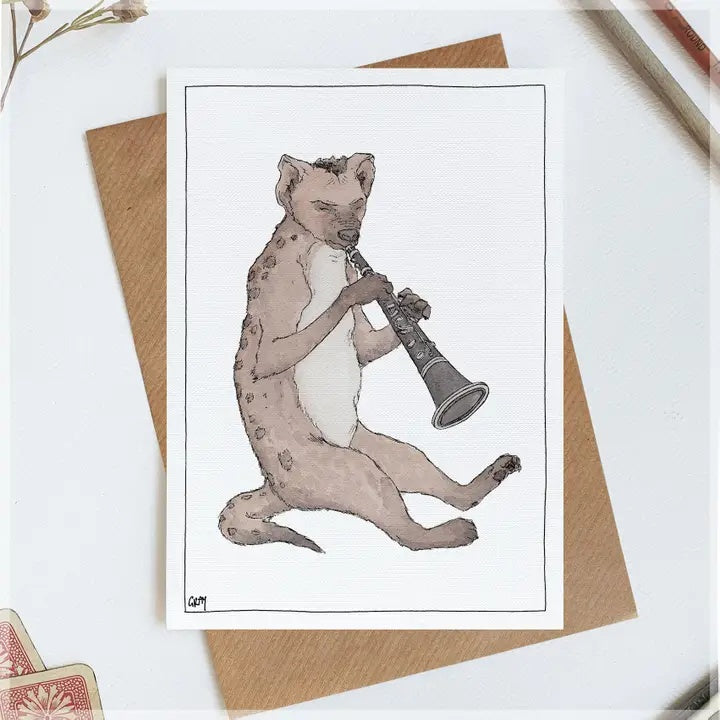 Greeting Card - a hyena playing the clarinet.