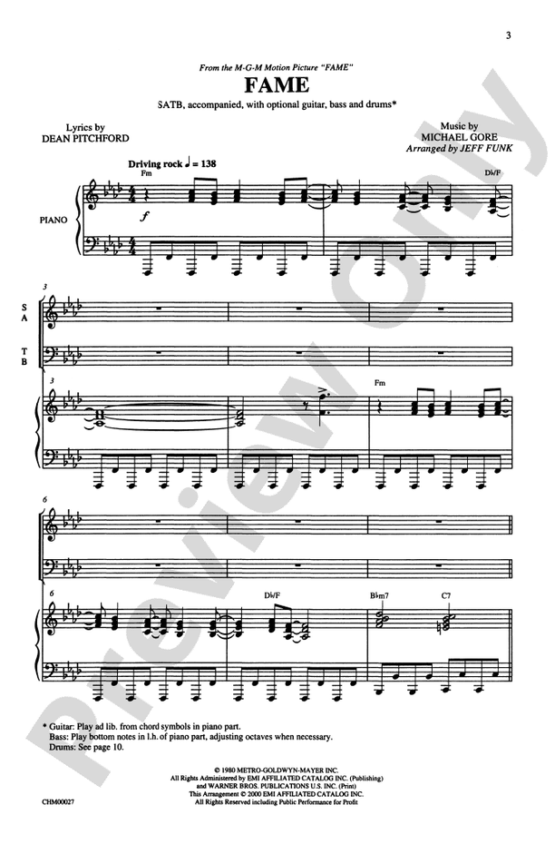 Fame – SATB Choral Octavo (Digital Download)