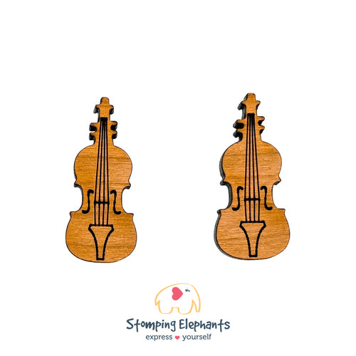 Stud Earrings - Violin Wooden.