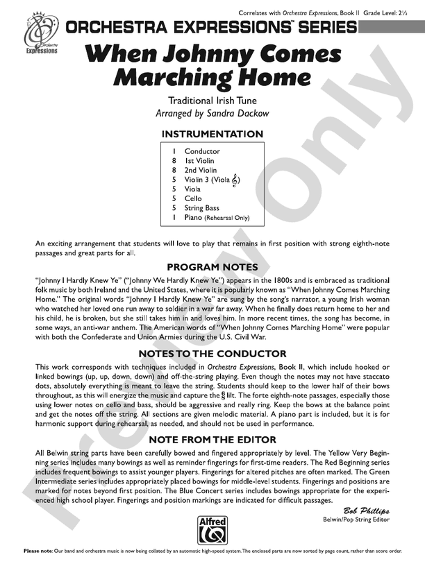 When Johnny Comes Marching Home - String Orchestra Conductor Score & Parts (Digital Download)