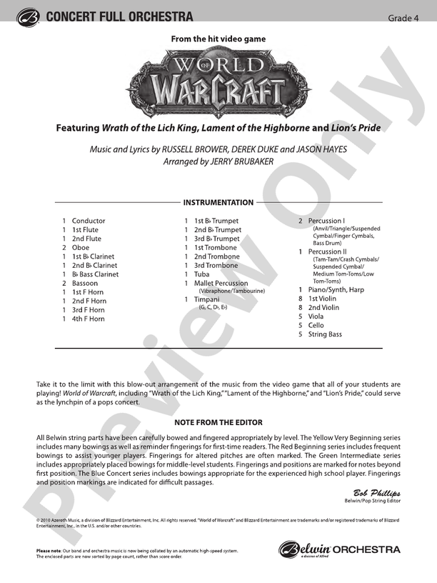 World of Warcraft – Full Orchestra Conductor Score & Parts (Digital Download)