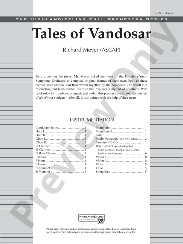 Tales of Vandosar – Ful Orchestra Conductor Score & Parts (Digital Download)