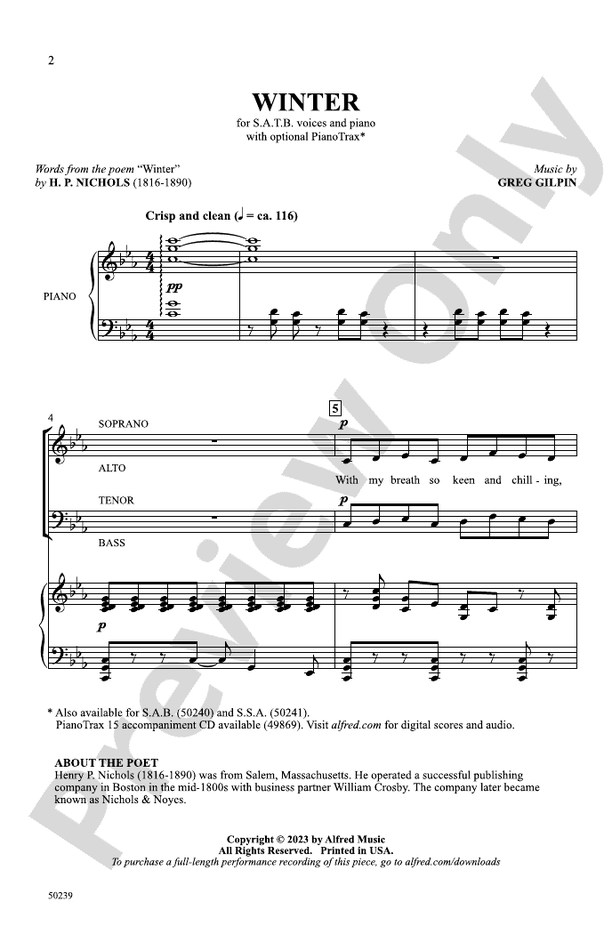 Winter - SATB Choral Octavo (Digital Download)