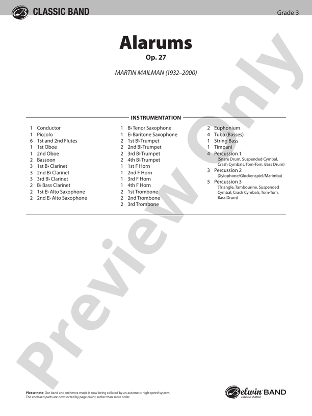 Alarums, Op. 27 - Concert Band Conductor Score & Parts (Digital Download)