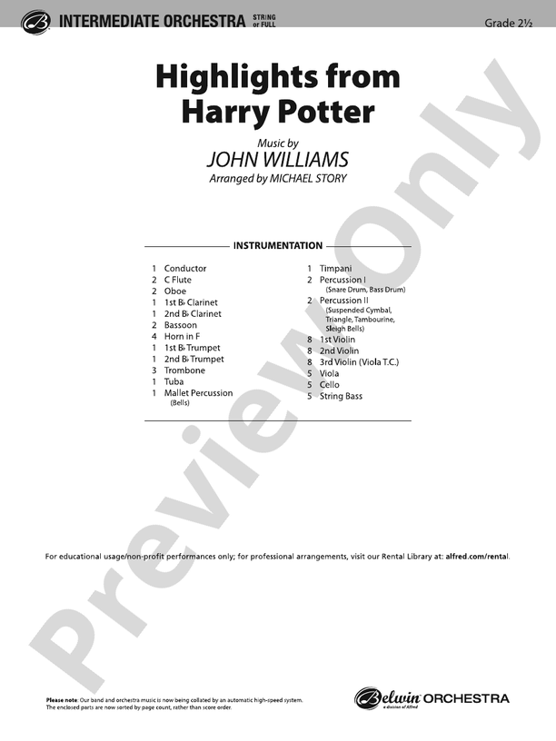 Harry Potter, Highlights from – Full Orchestra Conductor Score & Parts (Digital Download)