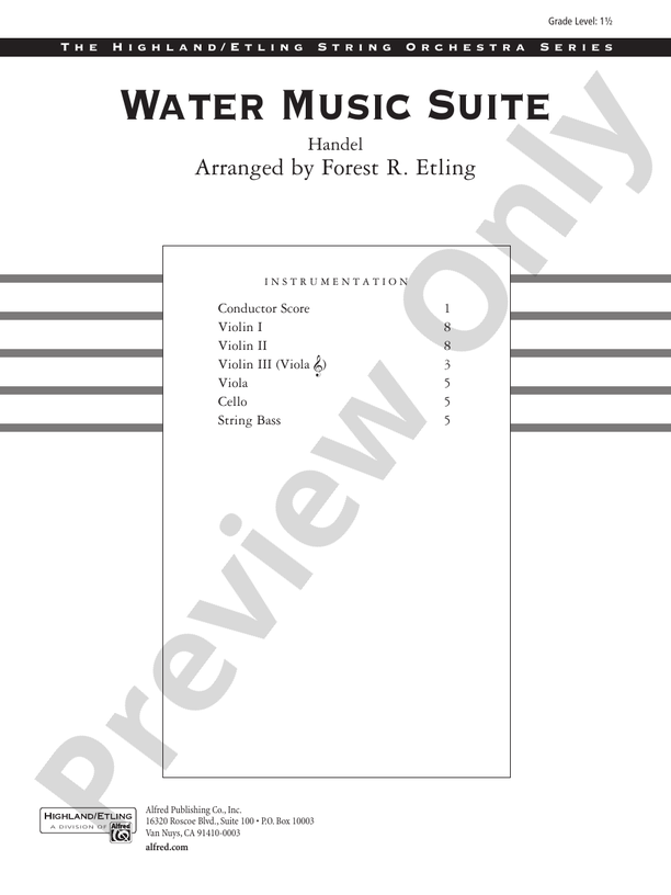 Water Music Suite – String Orchestra Conductor Score & Parts (Digital Download)