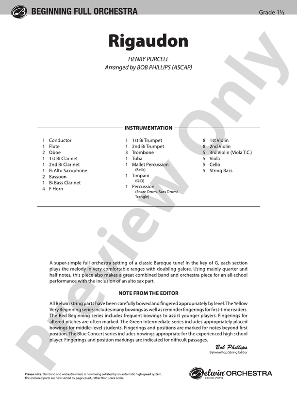 Rigaudon – Ful Orchestra Conductor Score & Parts (Digital Download)