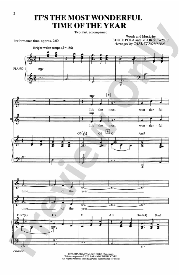 It's the Most Wonderful Time of the Year - Arr. Carl Strommen - 2-Part Choral Octavo (Digital Download)
