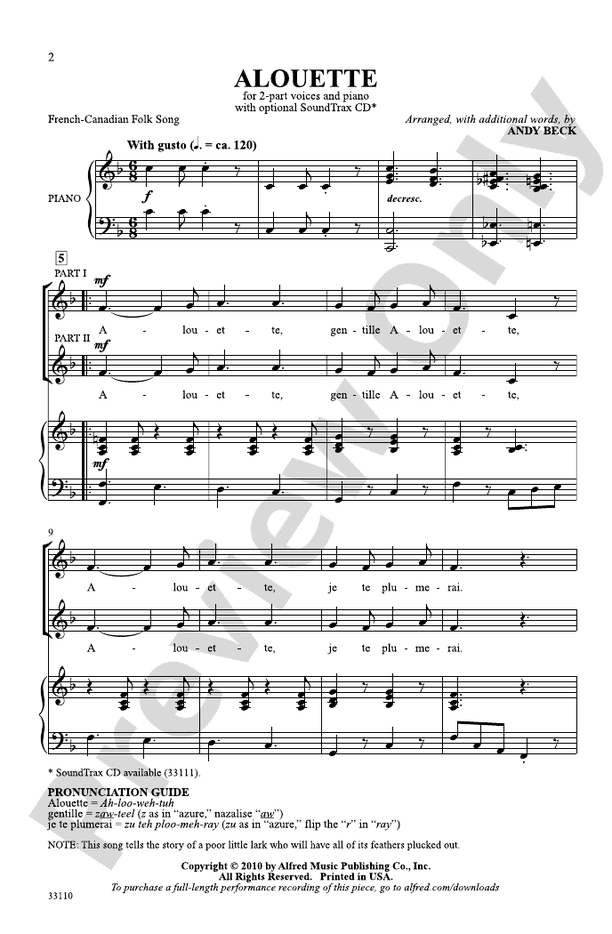 Alouette - 2-Part Choral Octavo (Digital Download)