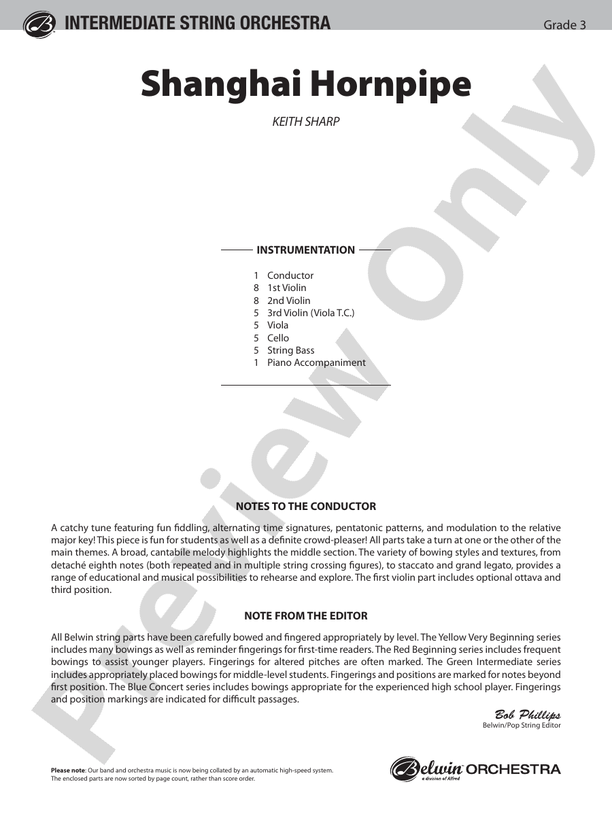 Shanghai Hornpipe – String Orchestra Conductor Score & Parts (Digital Download)