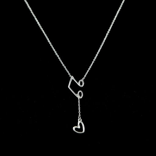Necklace with Music Quavers and Heart Pendant Sterling Silver 40cm Chain