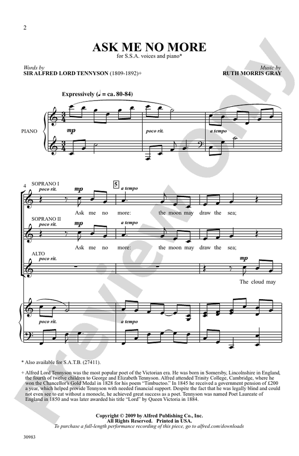 Ask Me No More – SSA Choral Octavo (Digital Download)