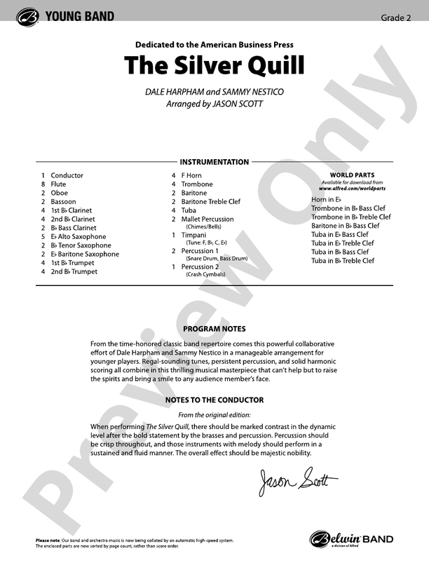 The Silver Quill - Concert Band Conductor Score & Parts (Digital Download)