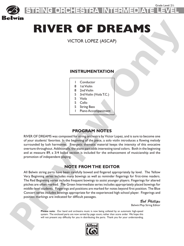 River of Dreams – String Orchestra Conductor Score & Parts (Digital Download)