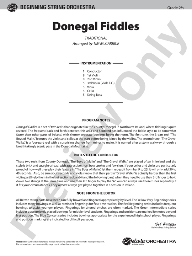 Donegal Fiddles – String Orchestra Conductor Score & Parts (Digital Download)