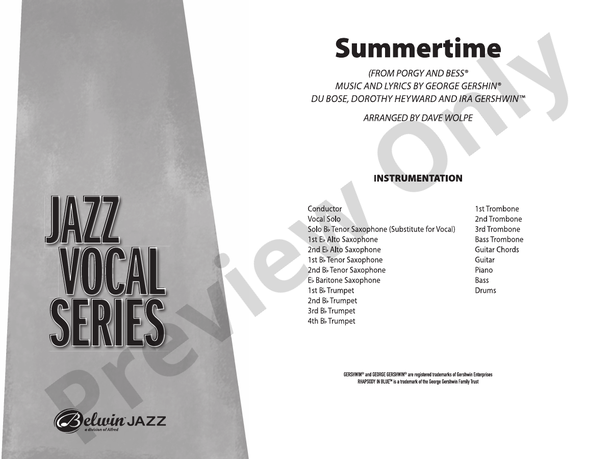 Summertime (Dave Wolpe) – Jazz Ensemble Conductor Score & Parts (Digital Download)