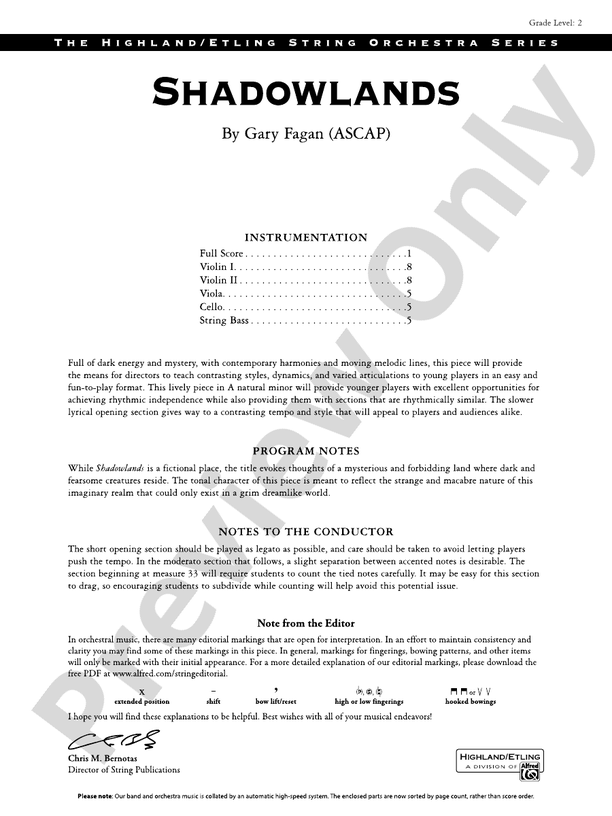 Shadowlands - String Orchestra Conductor Score & Parts (Digital Download)