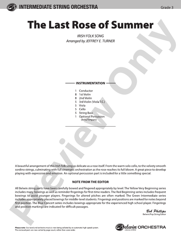 The Last Rose of Summer – String Orchestra Conductor Score & Parts (Digital Download)