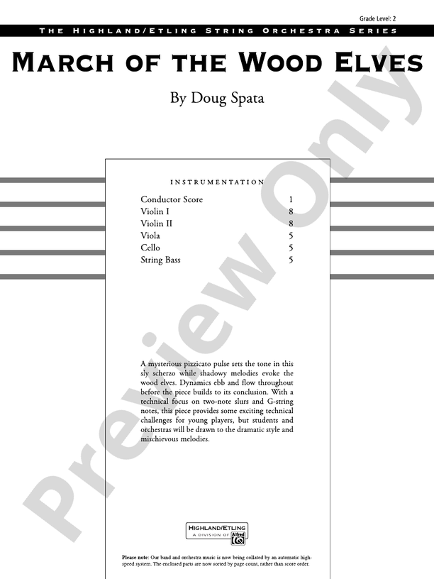 March of the Wood Elves – String Orchestra Conductor Score & Parts (Digital Download)