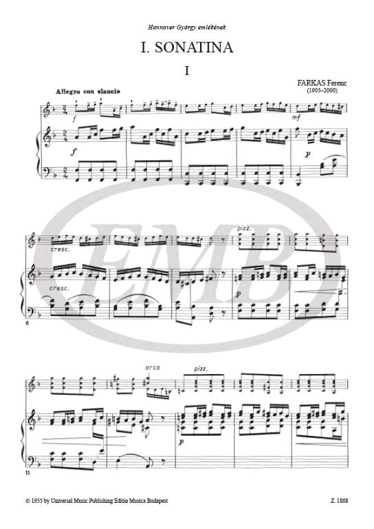 Farkas - 2 Sonatinas - Violin/Piano Accompaniment EMB Z1868