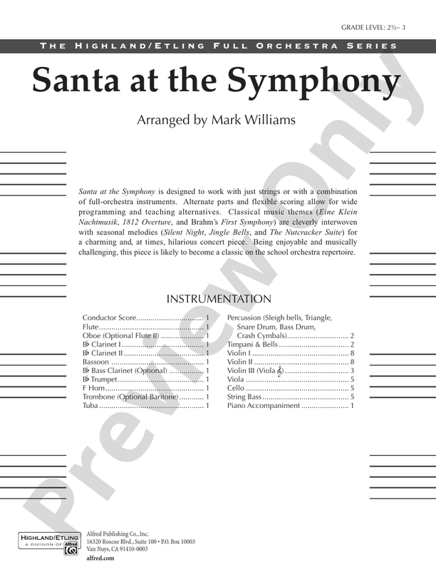 Santa at the Symphony (also playable by strings only) – Full Orchestra Conductor Score & Parts (Digital Download)