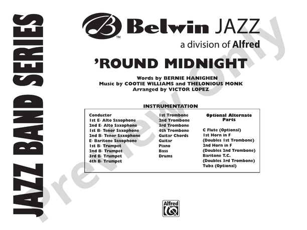 Round Midnight (Arr. Victor Lopez) - Jazz Ensemble Conductor Score & Parts (Digital Download)