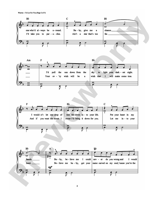 I'd Lie For You (And That's The Truth) - Arr. Dan Coates - Easy Piano (Digital Download)