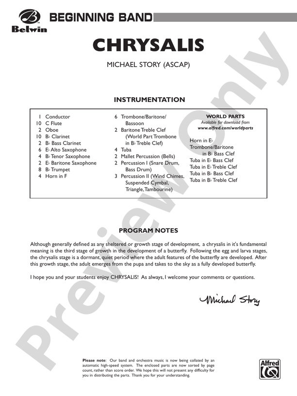 Chrysalis - Concert Band Conductor Score & Parts (Digital Download)