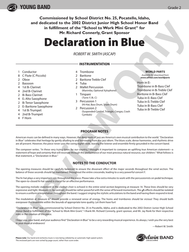 Declaration in Blue - Concert Band Conductor Score & Parts (Digital Download)
