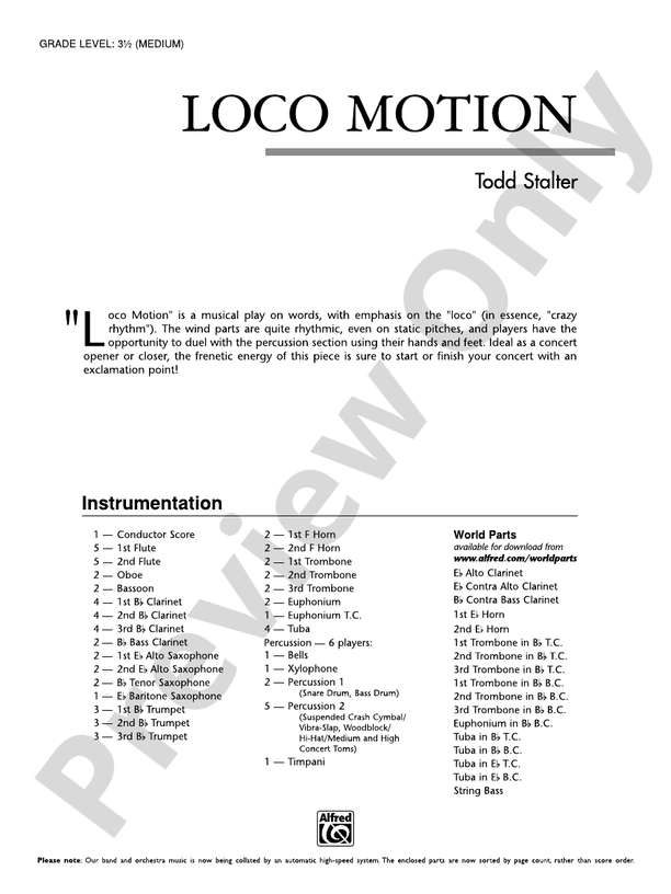 Loco Motion - Concert Band Conductor Score & Parts (Digital Download)