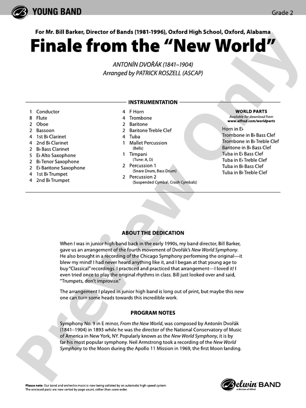 "The New World," Finale from - Concert Band Conductor Score & Parts (Digital Download)