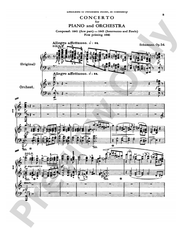 Schumann - Piano Concerto in A Minor, Op. 54 - 2 Piano, 4 Hands - TWO Copies required - (Digital Download)