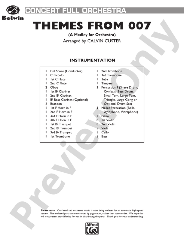 Themes from 007 – Full Orchestra Conductor Score & Parts (Digital Download)