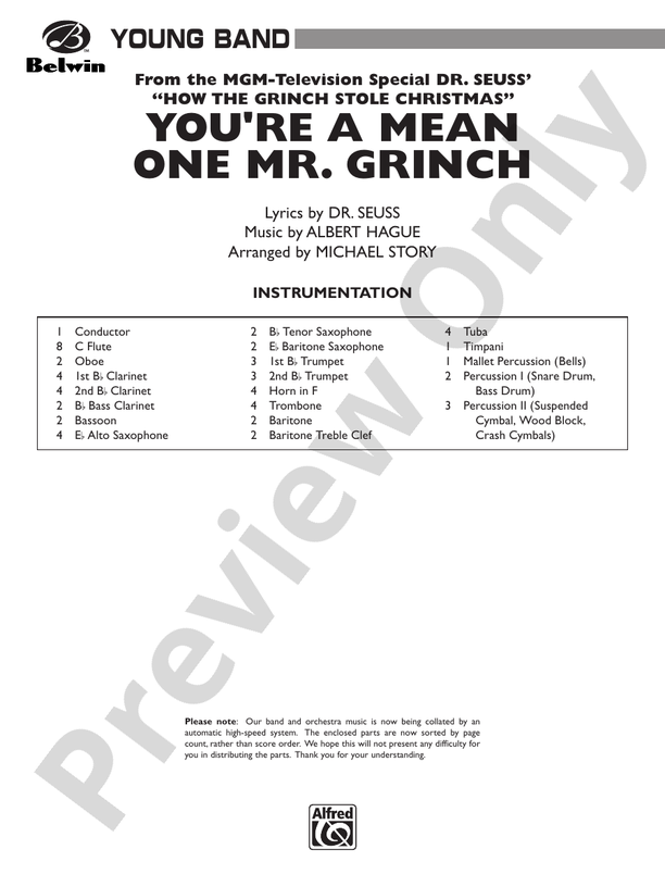 You're a Mean One, Mr. Grinch - Concert Band Conductor Score & Parts (Digital Download)