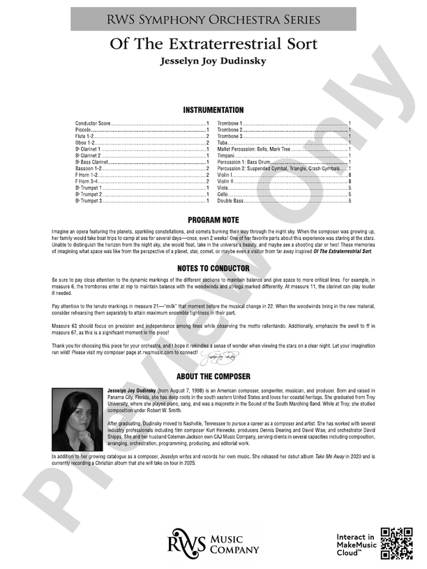 Of the Extraterrestrial Sort - Full Orchestra Conductor Score & Parts (Digital Download)