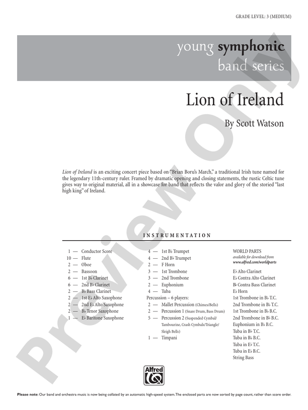Lion of Ireland - Concert Band Conductor Score & Parts (Digital Download)