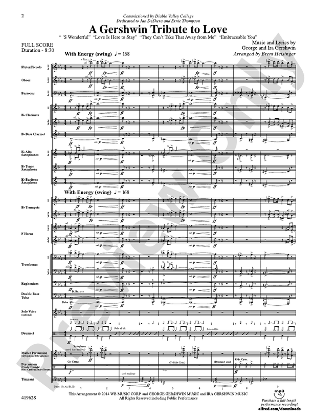 A Gershwin Tribute to Love - Concert Band Conductor Score & Parts (Digital Download)