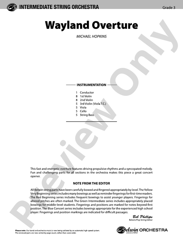 Wayland Overture – String Orchestra Conductor Score & Parts (Digital Download)