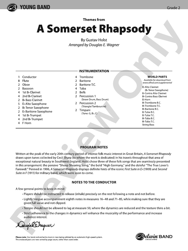 A Somerset Rhapsody - Concert Band Conductor Score & Parts(Digital Download)