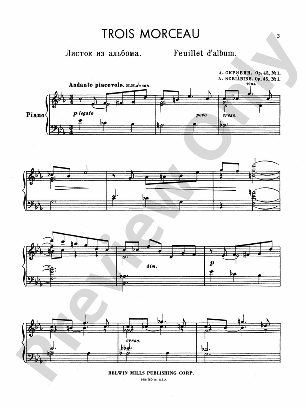 Scriabin - Trois Morceaux - Piano Solo (Digital Download)