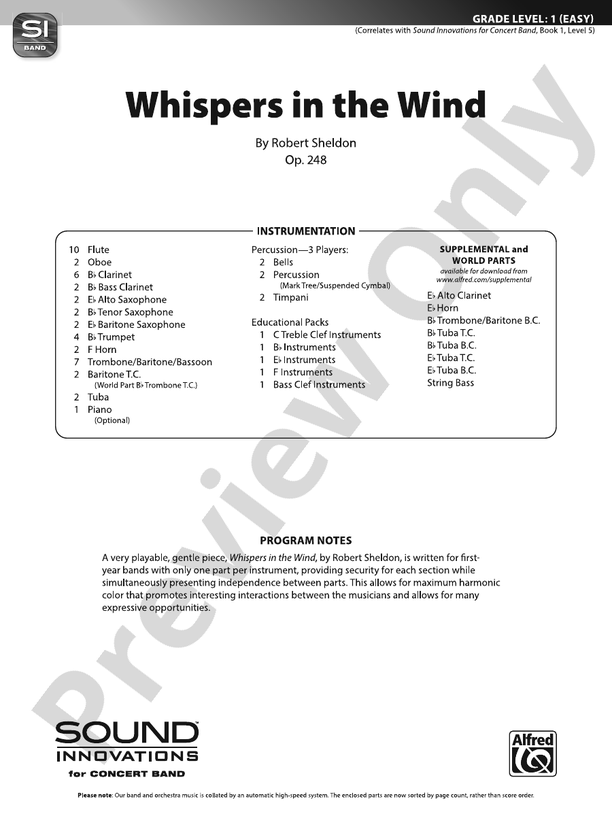 Whispers in the Wind – Concert Band Conductor Score & Parts (Digital Download)