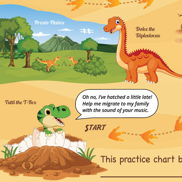 Jurassic Journey A3 Music Practice Chart by Musically Gifted
