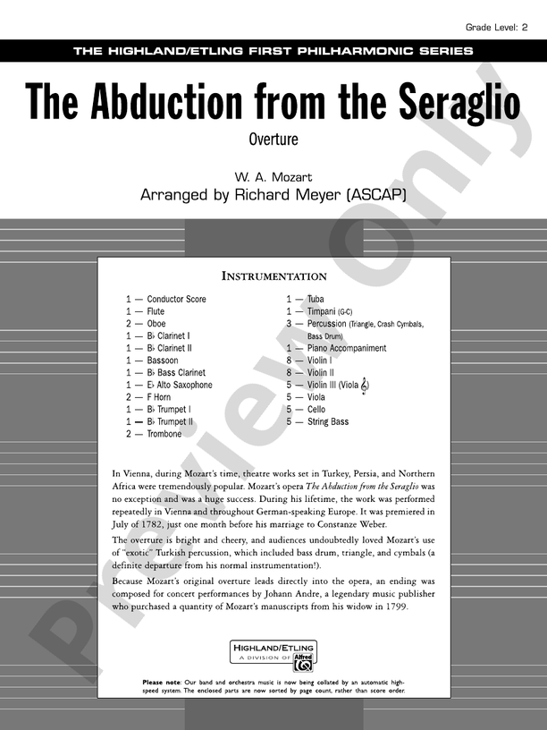 The Abduction from the Seraglio – Full Orchestra Conductor Score & Parts (Digital Download)